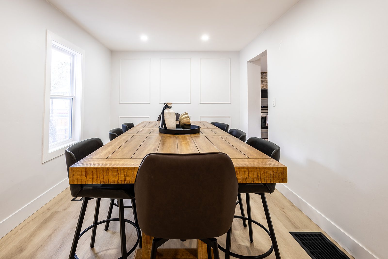 Dining room with wood table